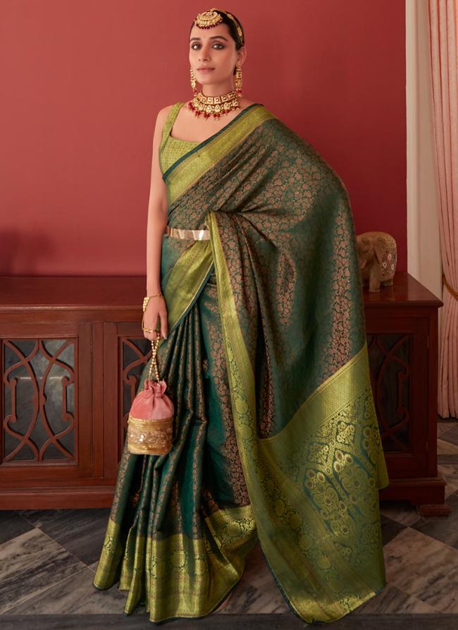 Soft Kanchivaram Green Party Wear Zari Work Saree